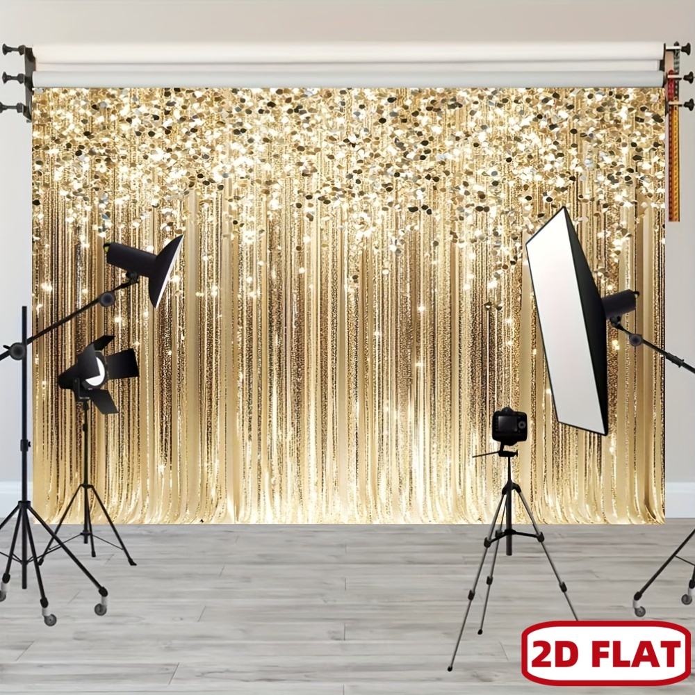 Wedding Backdrop Curtain - ฉากหลังถ่ายภาพแบบแบน 2 มิติ ประดับเลื่อมสีทอง ฉากหลังวิบวับหรูหรา สำหรับถ่ายภาพบุคคล