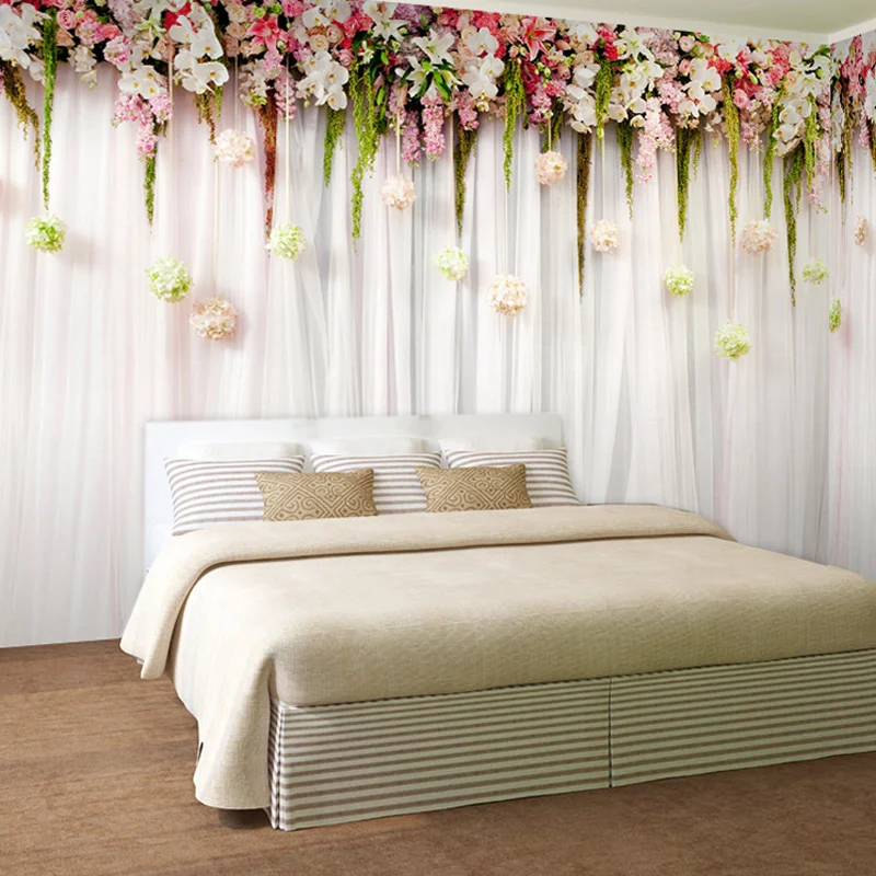Wedding Backdrop Curtain - ผนังที่กําหนดเองผ้าแฟชั่นดอกไม้ผ้าม่านภาพจิตรกรรมฝาผนังวอลล์เปเปอร์ห้องนอนงานแต่งงานร้านอาหารโรแมนติกฉากหลังกําแพง