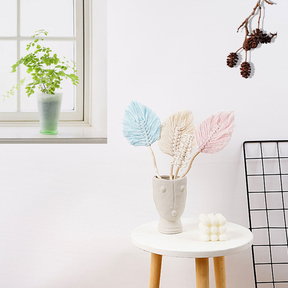 Wedding Supply Decor - 4 ชิ้น ของตกแต่งแขวนผนังรูปใบไม้เชือกฝ้าย ถักมือ สำหรับตกแต่งบ้าน งานแต่งงาน