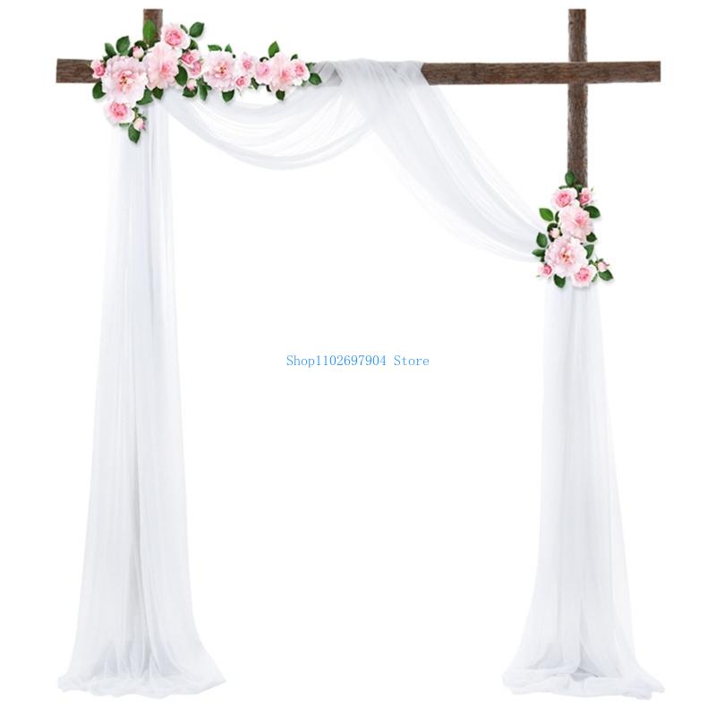 N7YF โรแมนติกไข่มุกชีฟอง Arch  - Wedding Backdrop Curtain บทวิจารณ์และราคา
