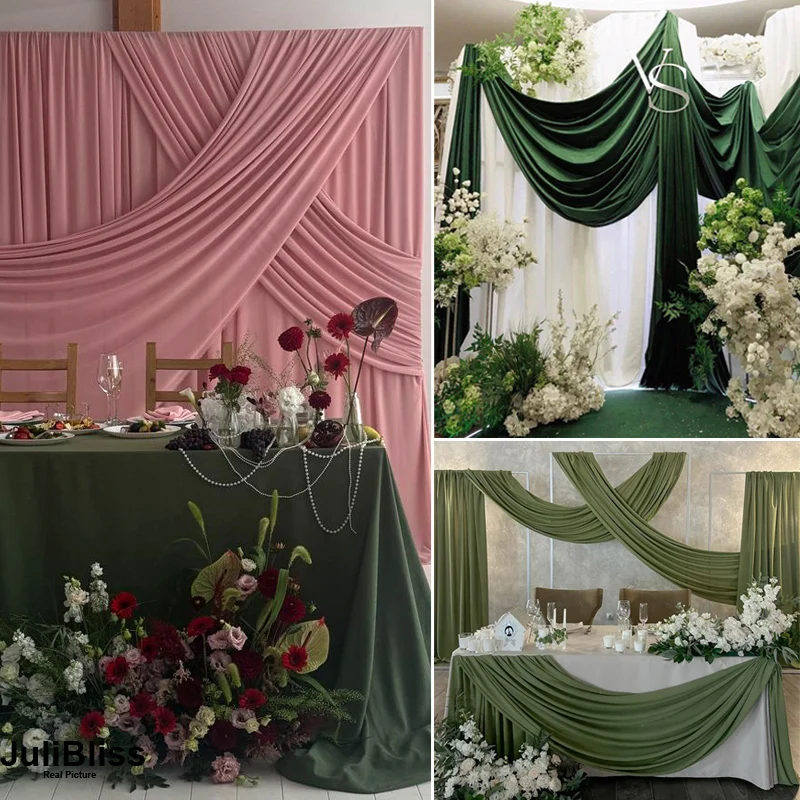 ผ้าถักสีเขียวมะกอกอะโวคาโด สำห - Wedding Backdrop Curtain บทวิจารณ์และราคา